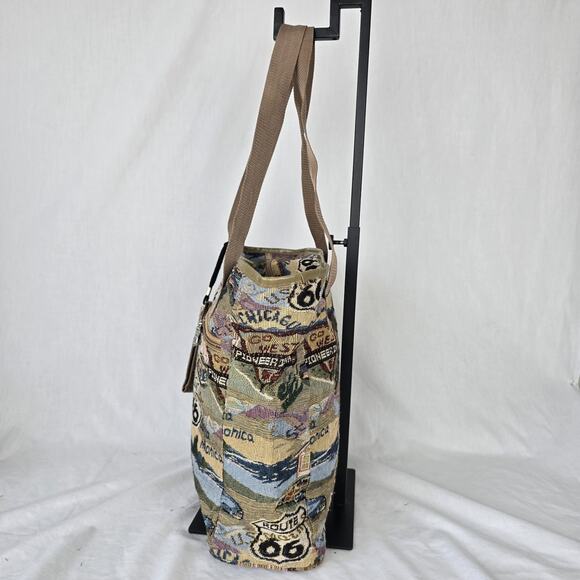 Route US 66 Tote Landscaped Multi-Color Zipper Closure Canvas 14" x 12" x 5" - Picture 9 of 16